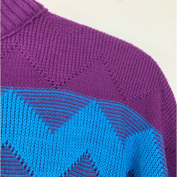 VTG Express Knit Zig Zag Grandpa Sweater Size Large Bright Retro Statement Cozy - Picture 7 of 15